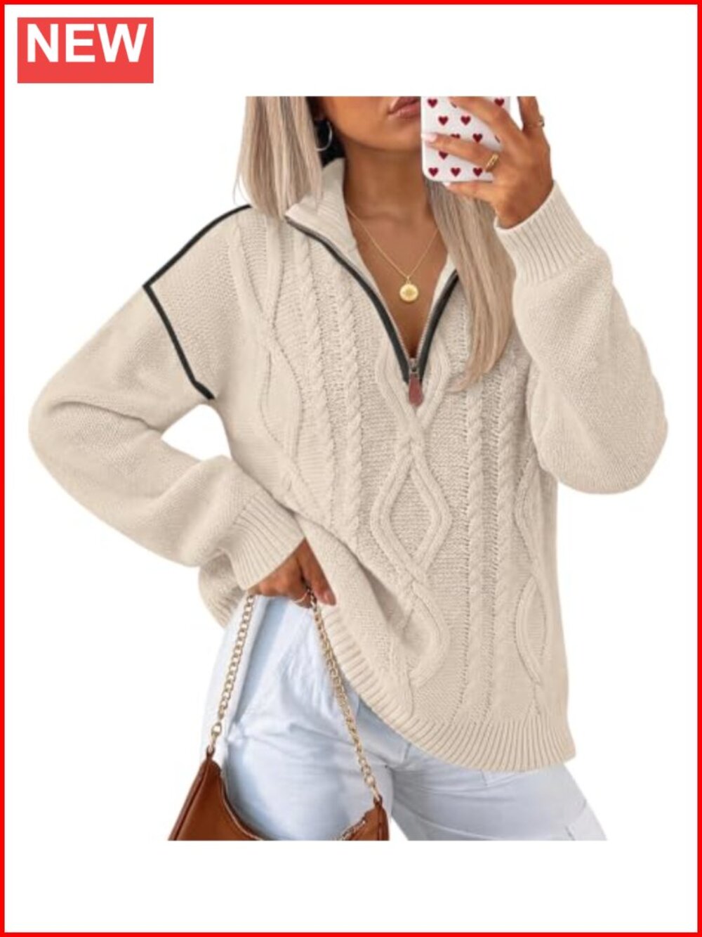 Womens Cable Knit Quarter Zip Pullover Sweater Long Sleeve
